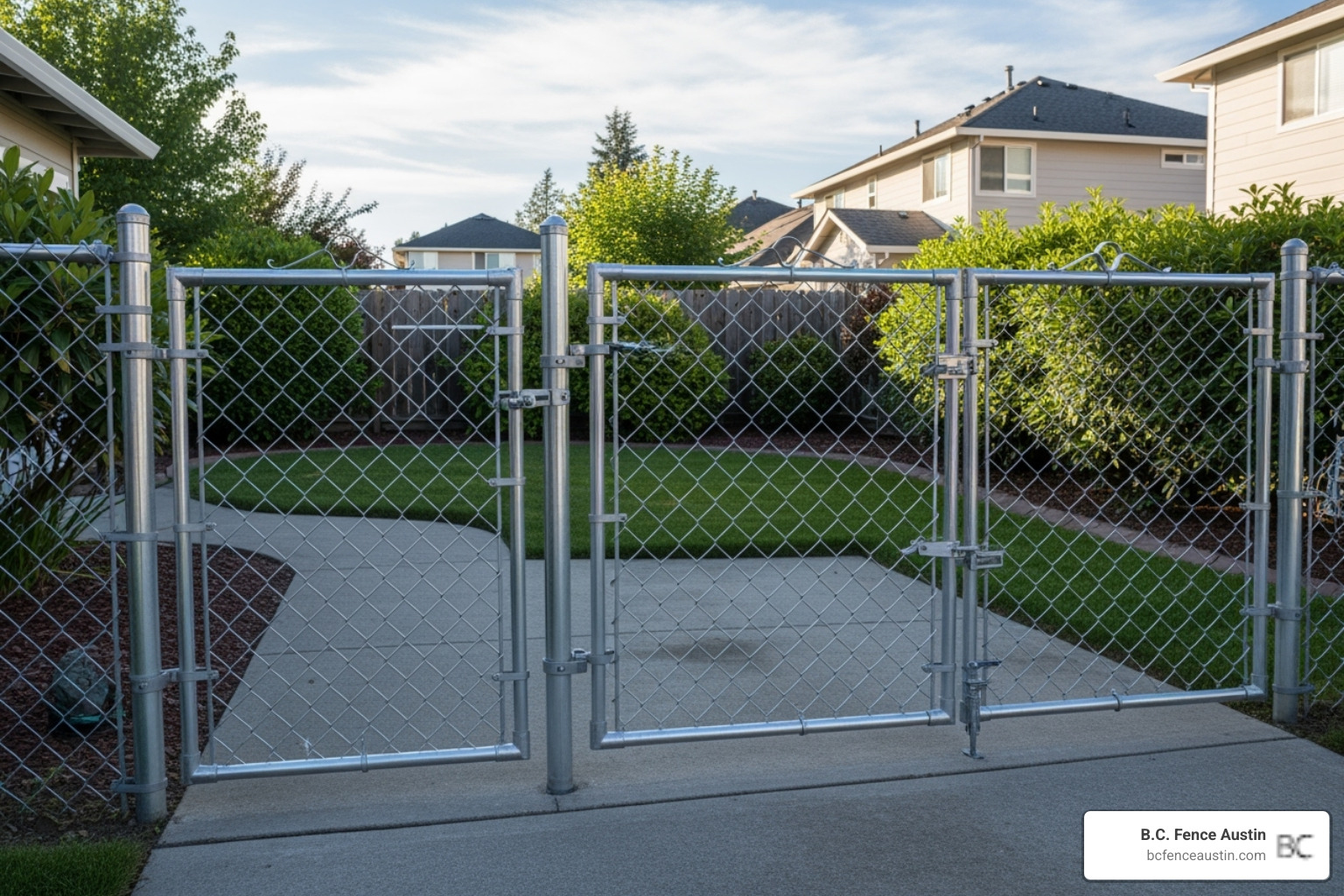 chain link fence with a walkway gate and a driveway gate - 6ft chain link fence price