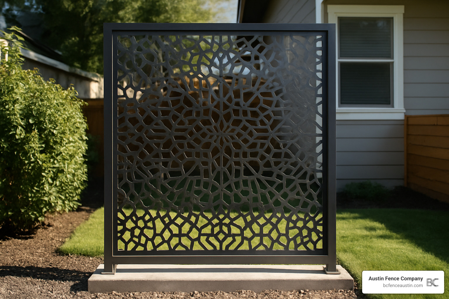 Decorative laser-cut aluminum privacy panel with geometric pattern - aluminium privacy fence