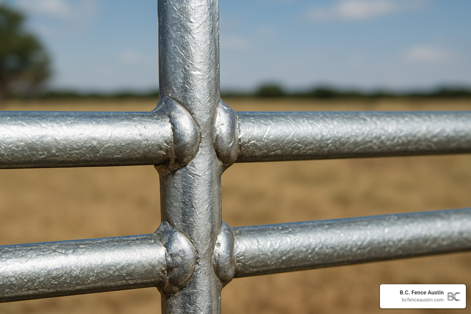 Close-up image of welded wire intersections showing galvanized finish and weld quality - bull panels Close-up image of welded wire intersections showing galvanized finish and weld quality - bull panels