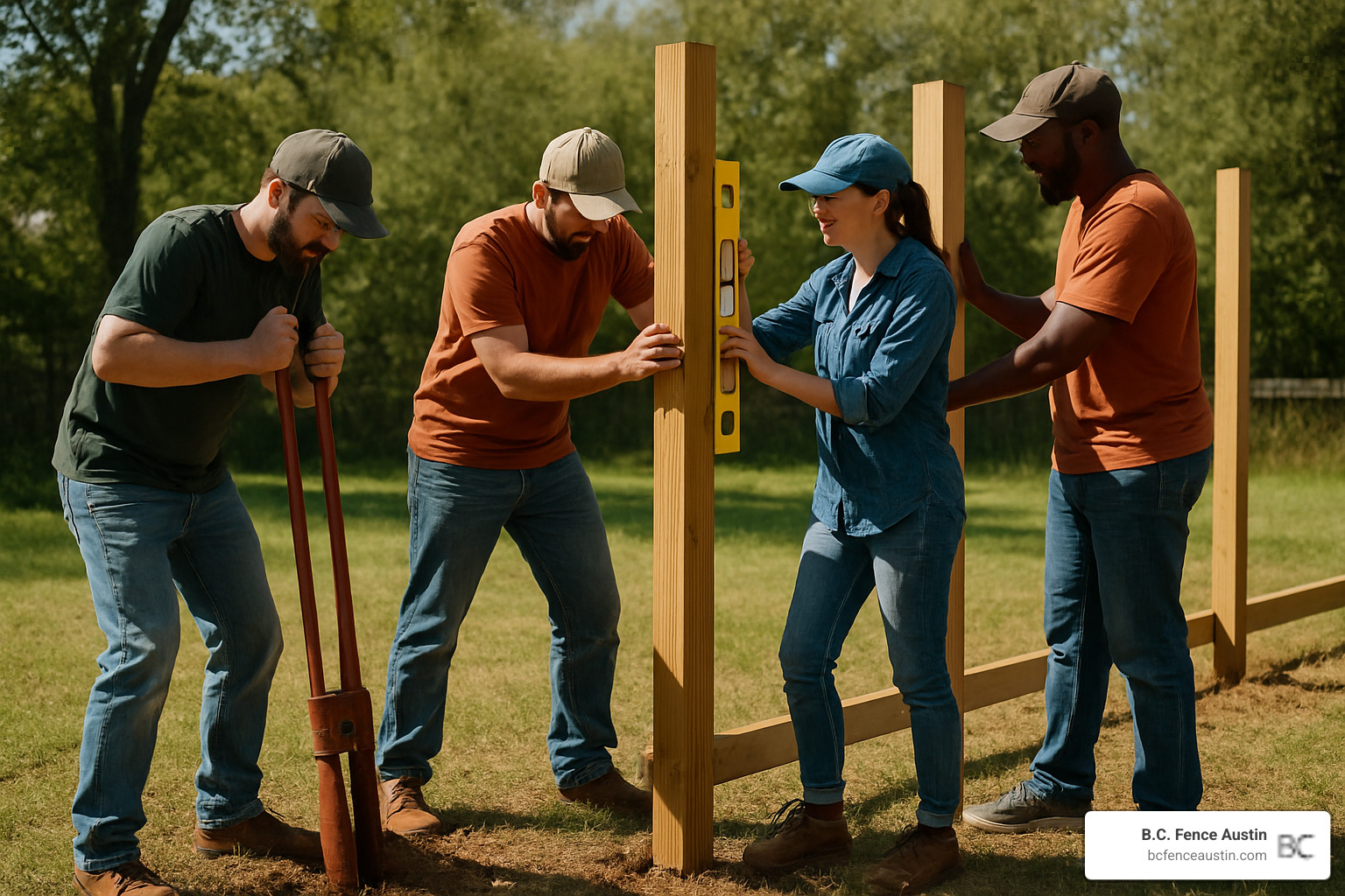 weekend DIYers installing fence posts - cheap fence ideas