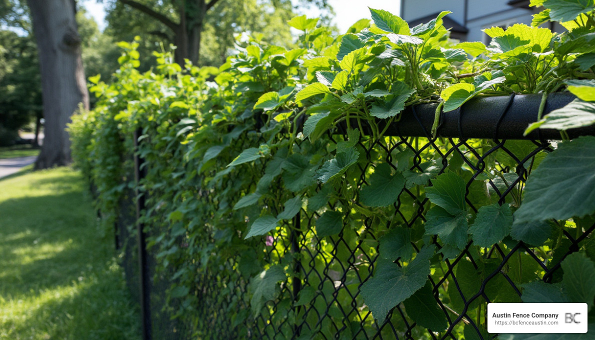 Chain link fence with vines - cheap front yard fence ideas