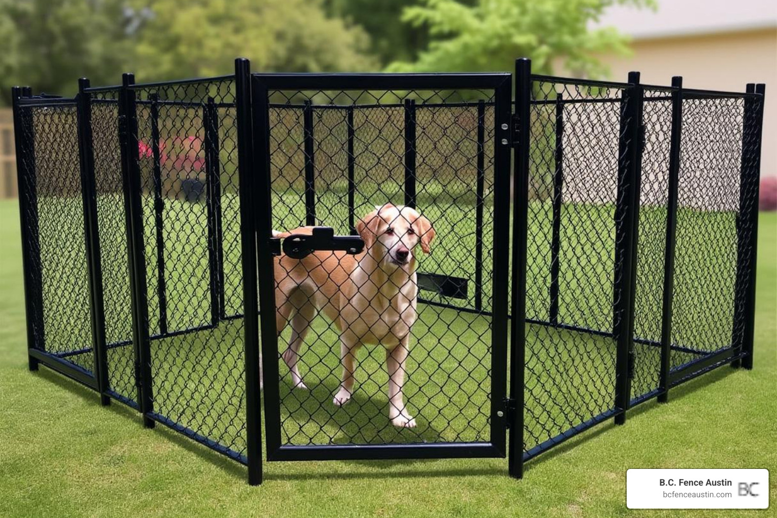 secure, black vinyl-coated chain link dog run - fence for dog run