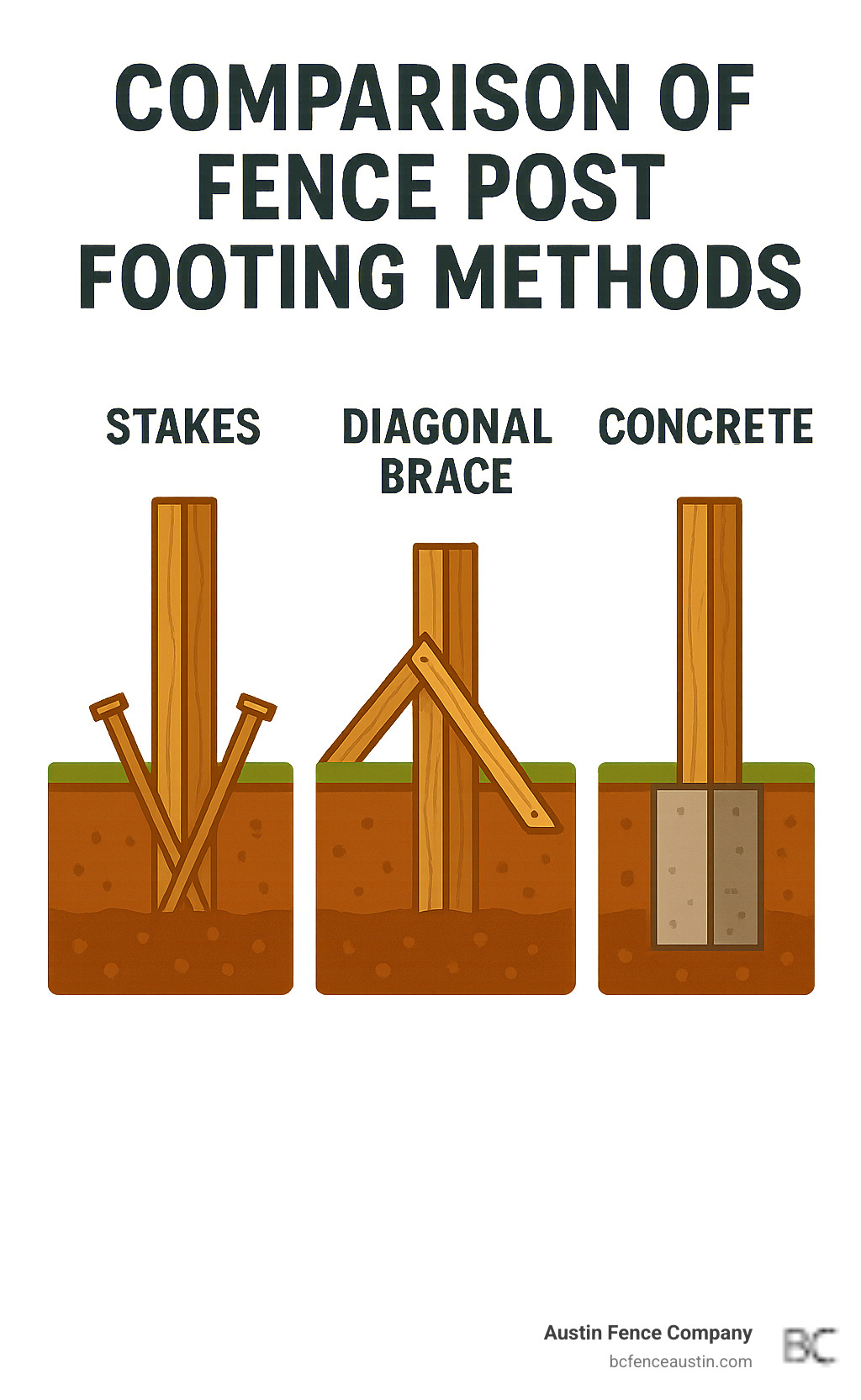 comparison of fence post footing methods - fence post reinforcement infographic comparison of fence post footing methods - fence post reinforcement infographic