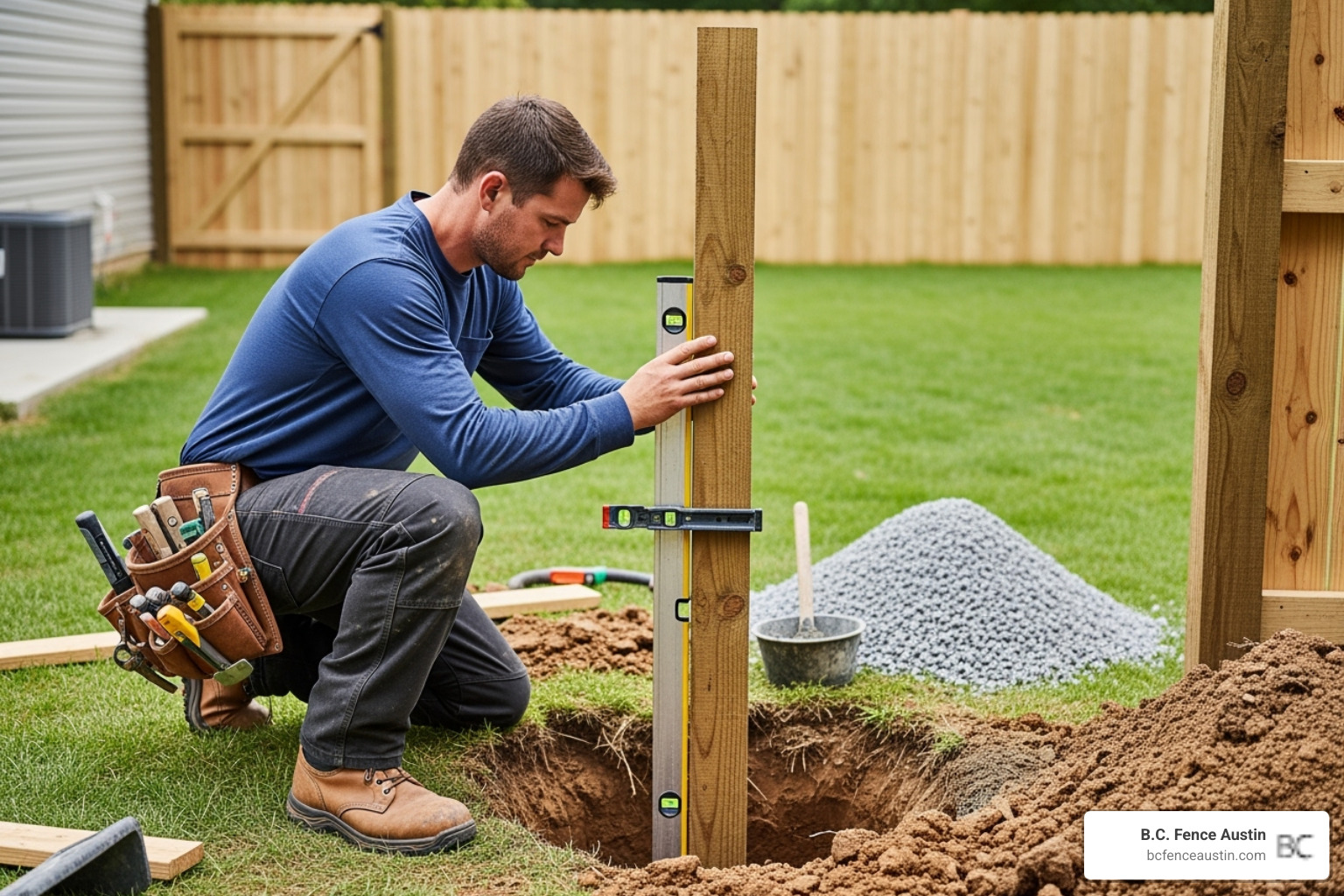 A professional installing a fence gate post - how much does it cost to replace a fence gate