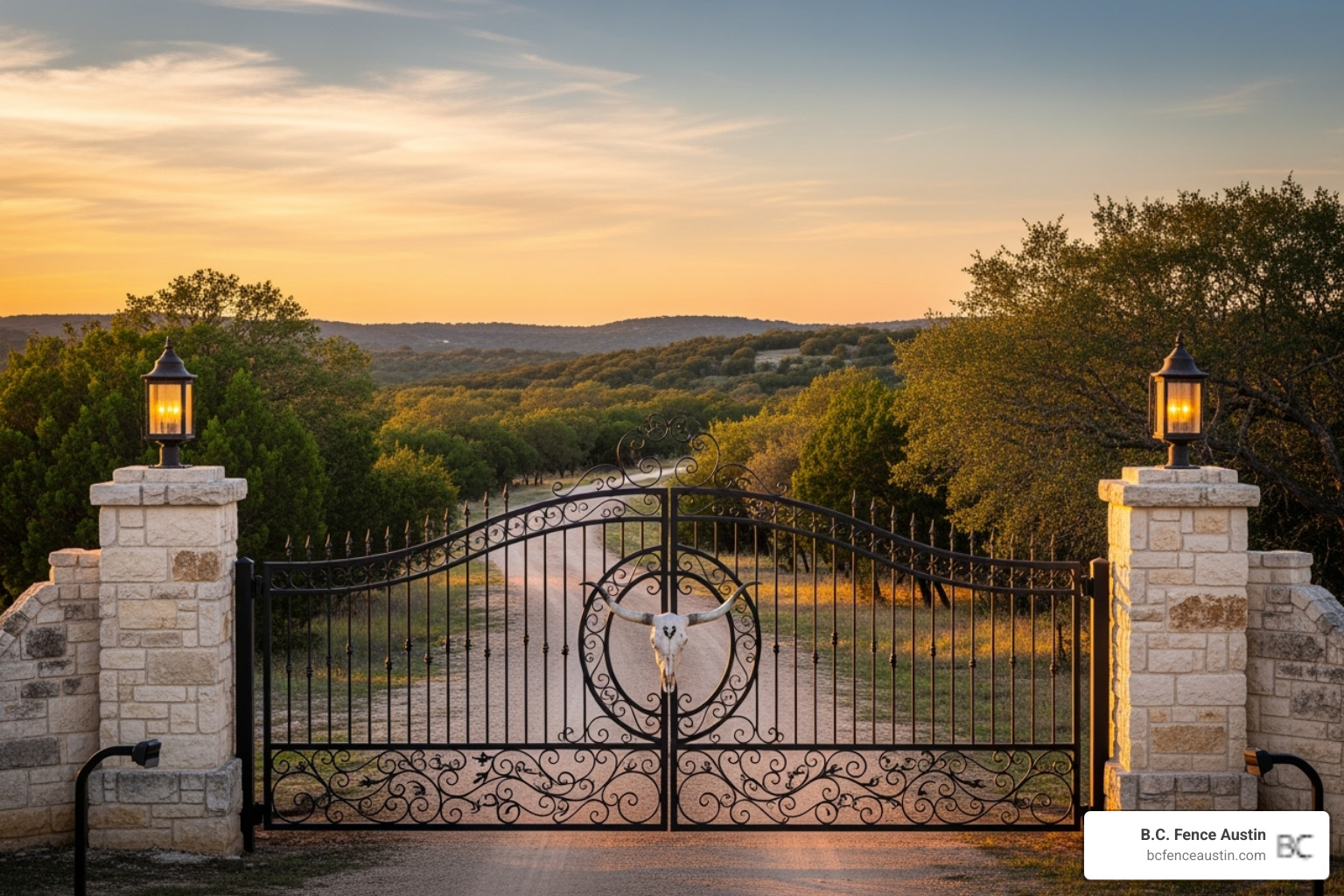 A beautiful custom ranch gate in the Texas Hill Country - how much does it cost to replace a fence gate