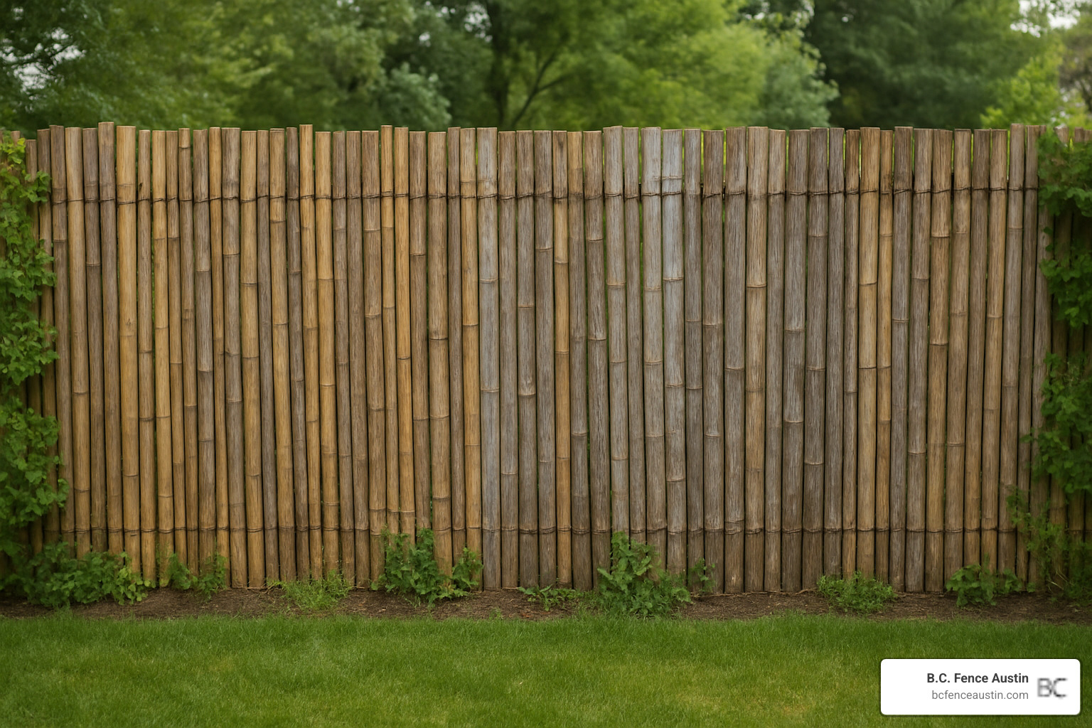 bamboo privacy screen with natural weathering - most affordable privacy fence options