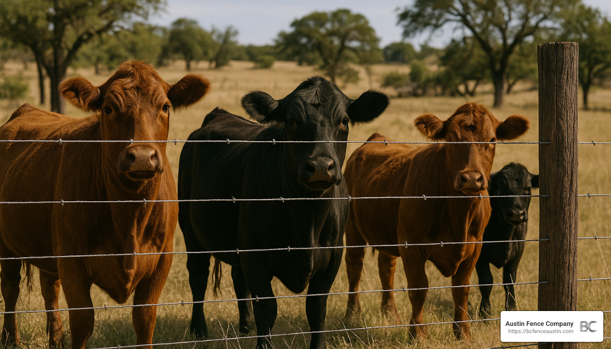 Cattle behind high-tensile wire fencing - ranch fencing options