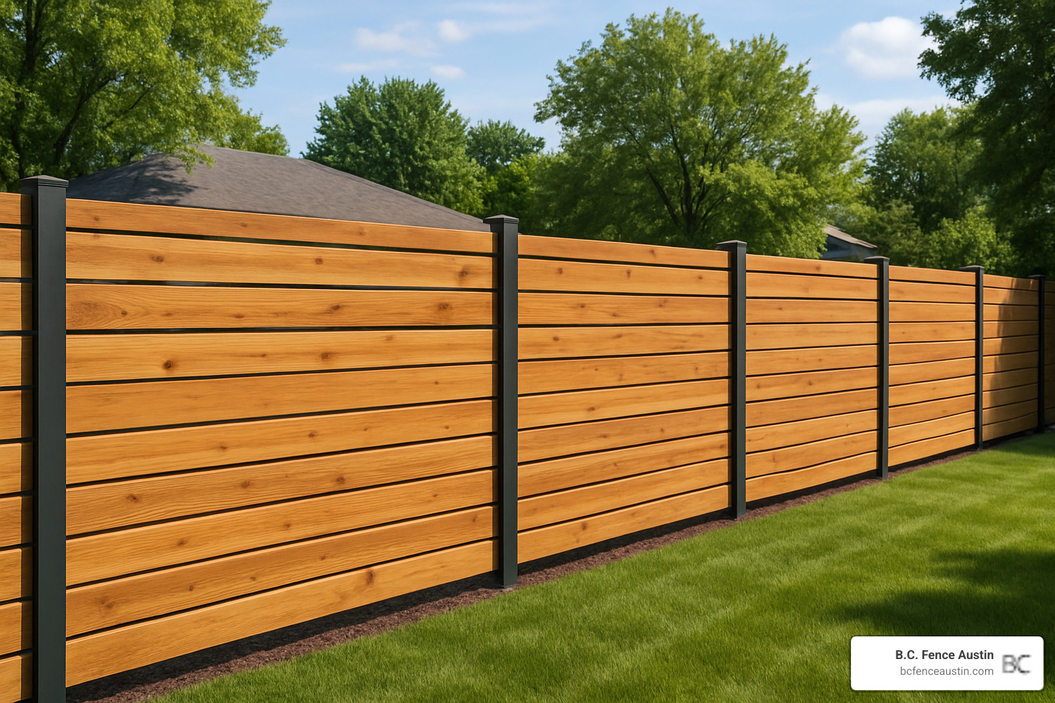Modern horizontal cedar fence with metal posts - styles of fences Modern horizontal cedar fence with metal posts - styles of fences