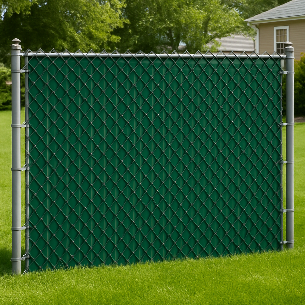 slats installed on a chain link fence - Chain link fence with slats slats installed on a chain link fence - Chain link fence with slats