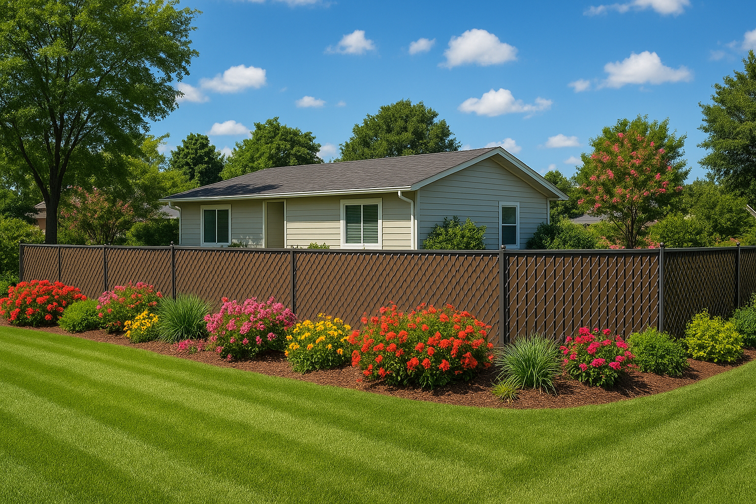property with installed slats improving aesthetics - Chain link fence with slats property with installed slats improving aesthetics - Chain link fence with slats