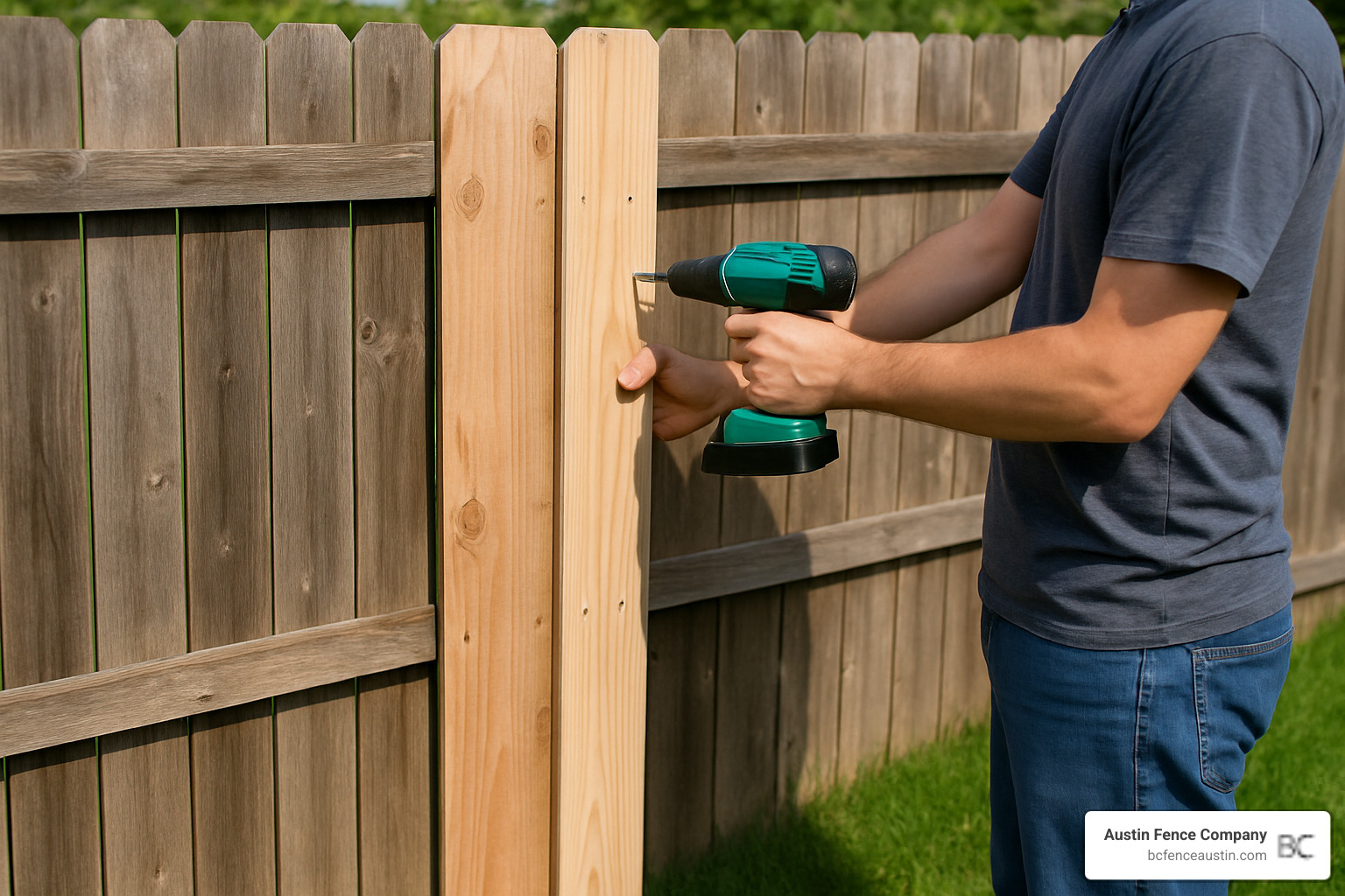 fence repair showing board replacement process - wood fence maintenance